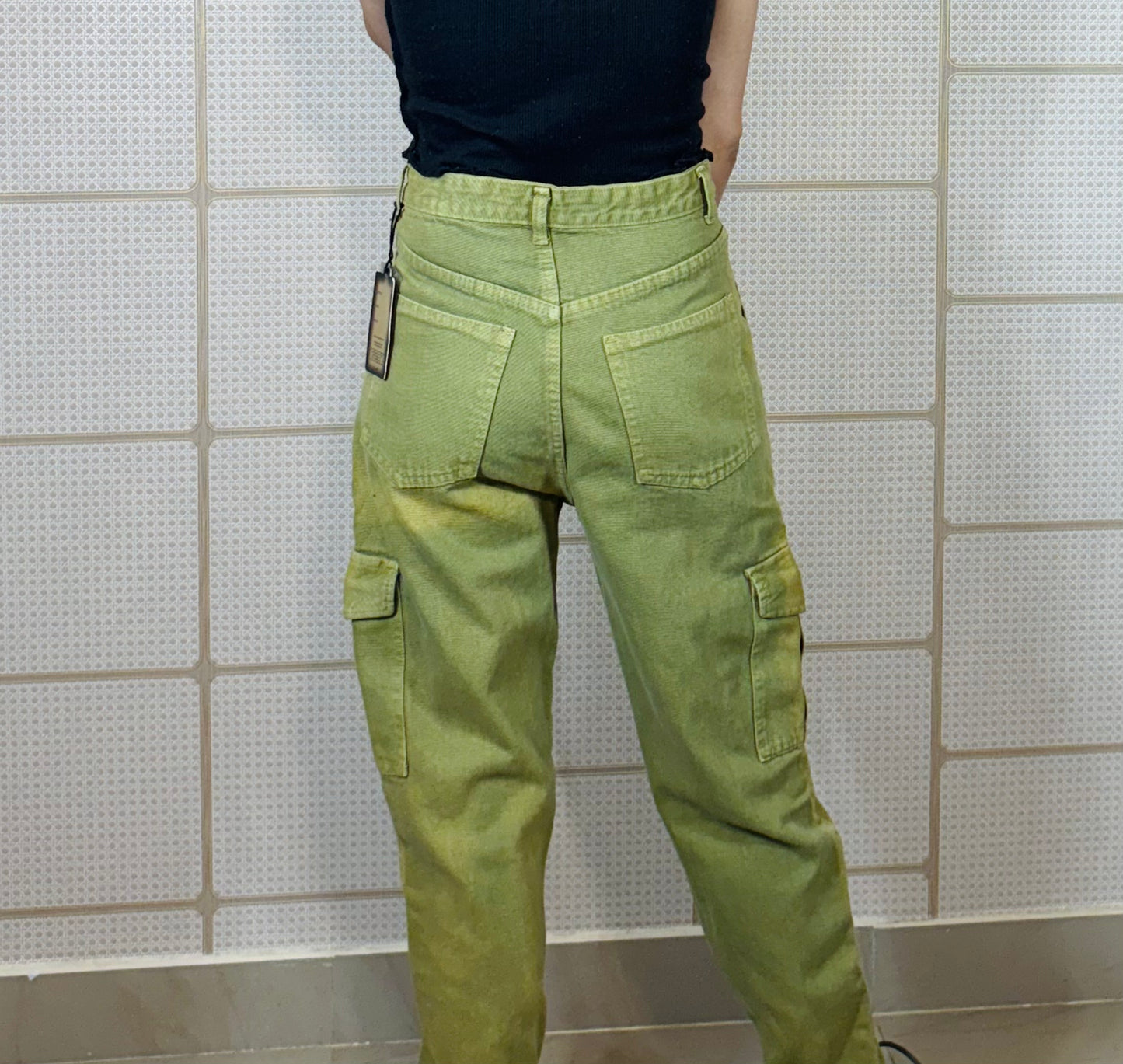 Urban Terrain High-Waist Cargo Jeans – Olive Green