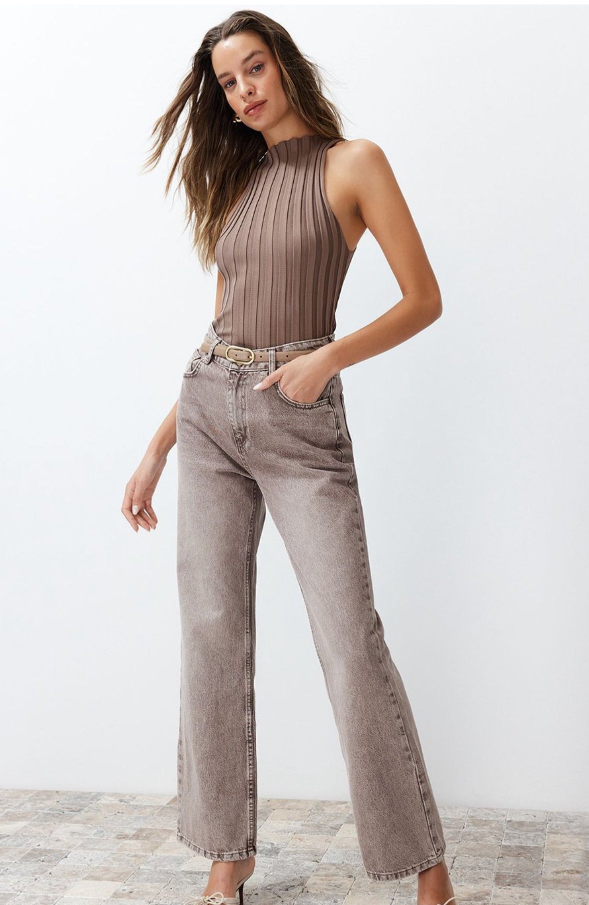 Brown High Neck Top