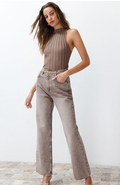 Brown High Neck Top
