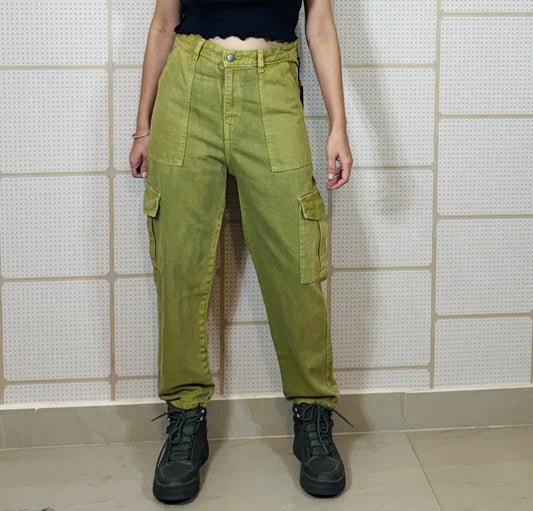 Urban Terrain High-Waist Cargo Jeans – Olive Green