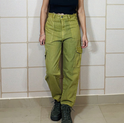 Urban Terrain High-Waist Cargo Jeans – Olive Green