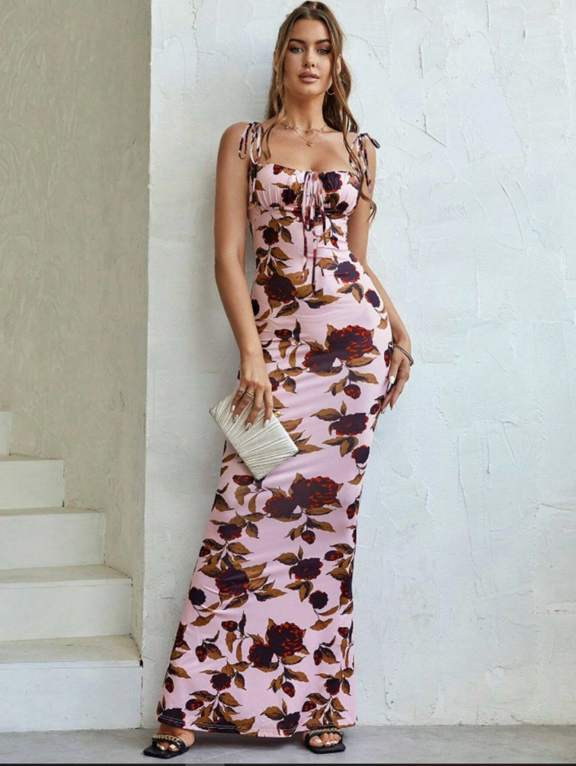 Peach Floral Maxi Dress