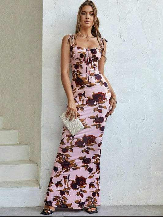 Peach Floral Maxi Dress