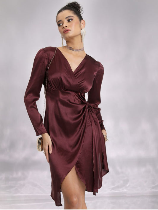 Maroon Satin Dress