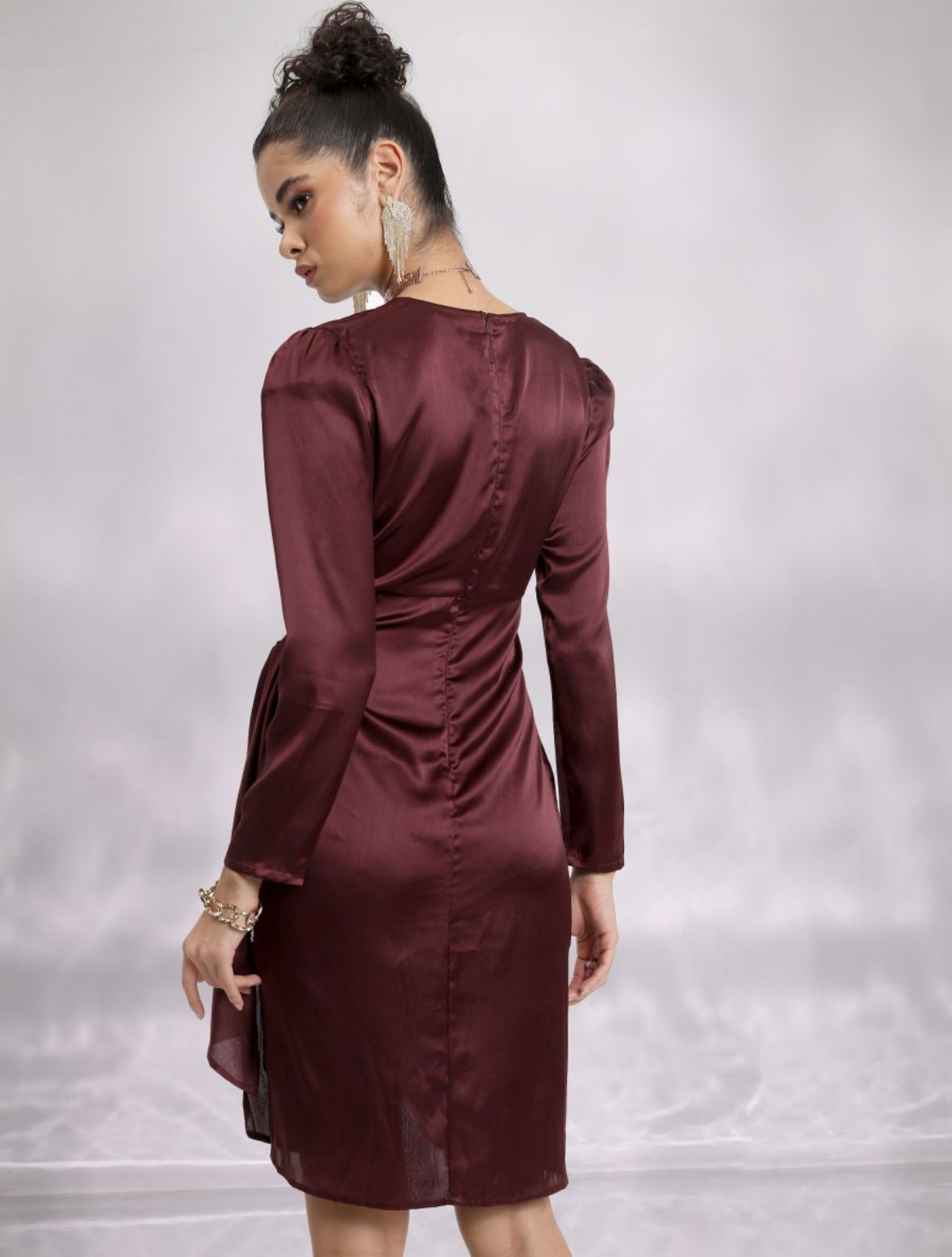 Maroon Satin Dress