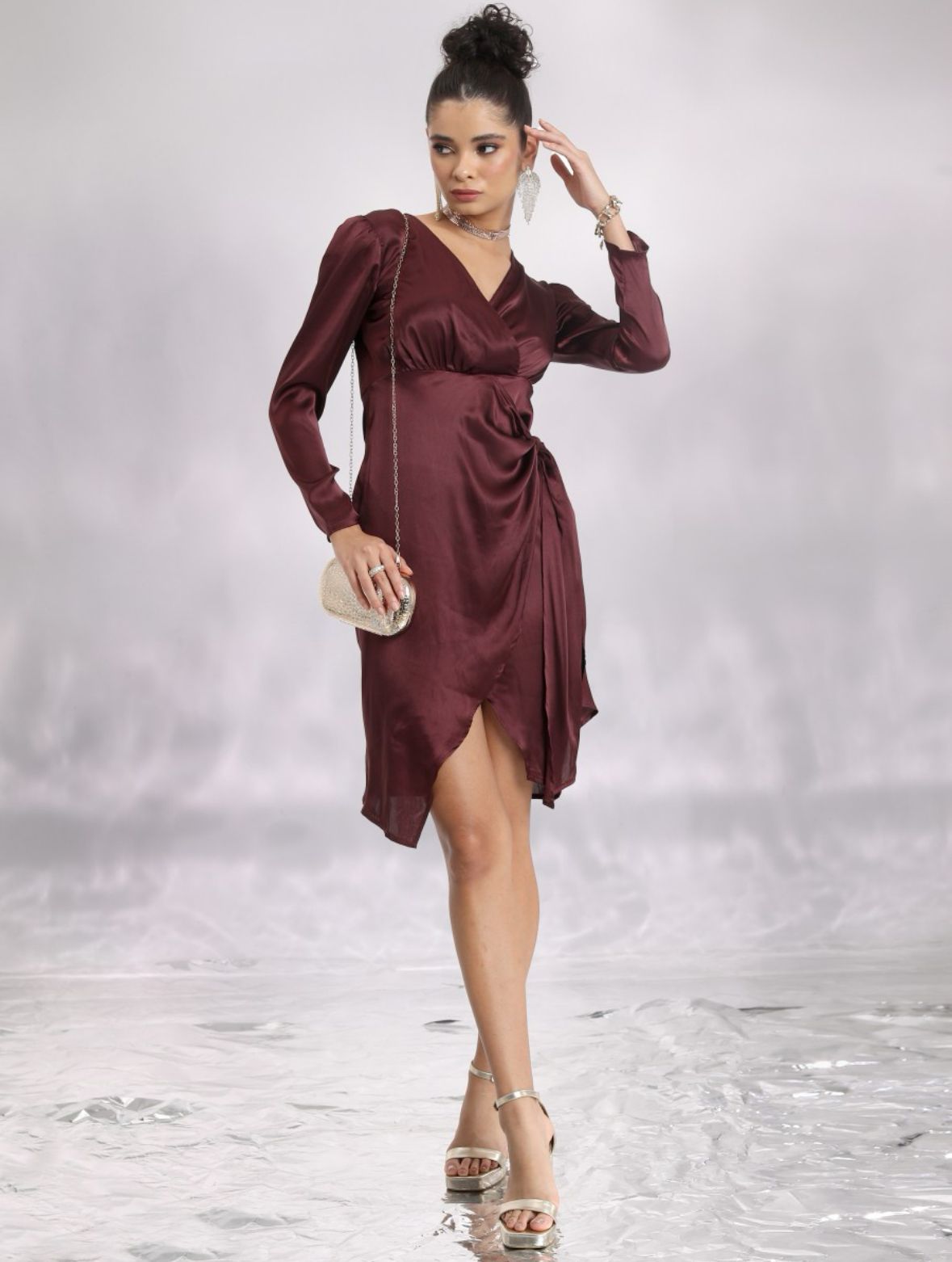 Maroon Satin Dress