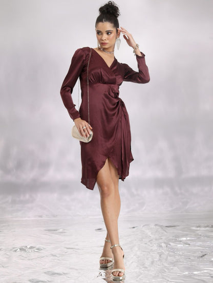 Maroon Satin Dress