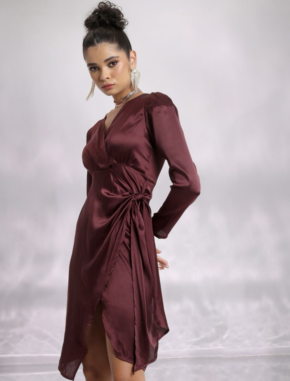 Maroon Satin Dress