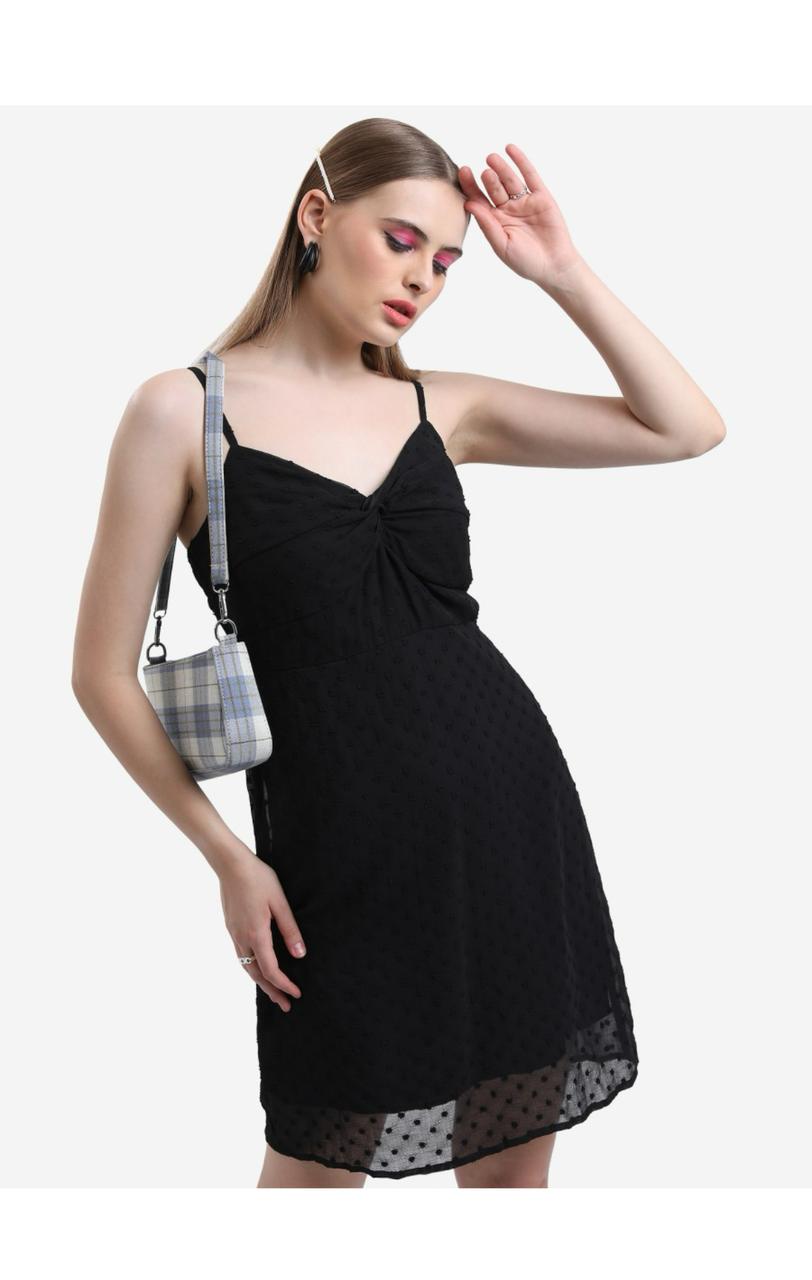 Dobby Black Strappy Dress