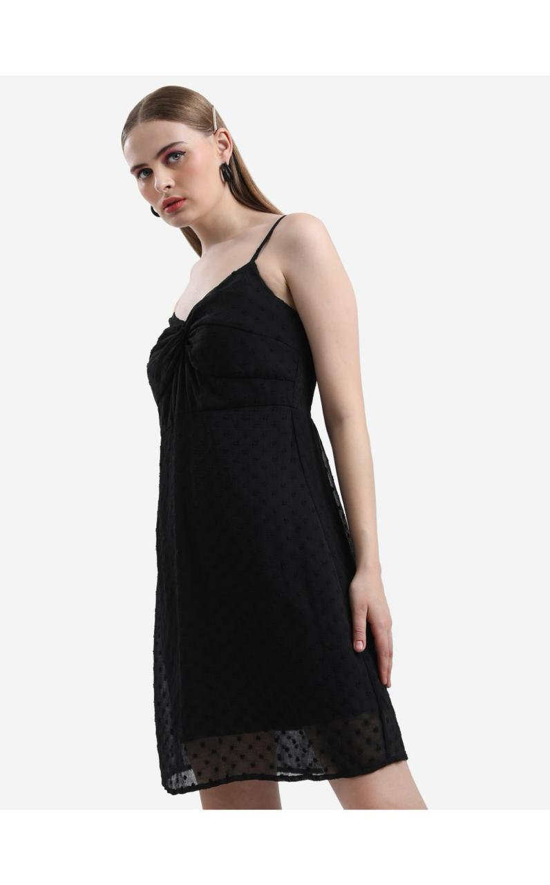 Dobby Black Strappy Dress