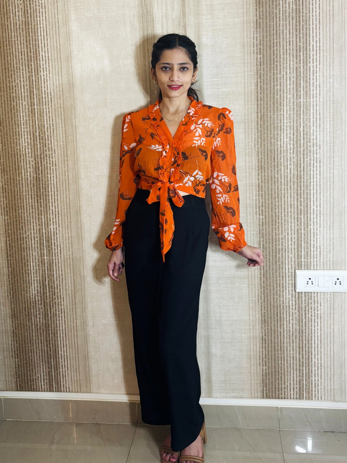 Casual Printed Women Orange Top