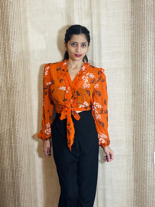 Casual Printed Women Orange Top